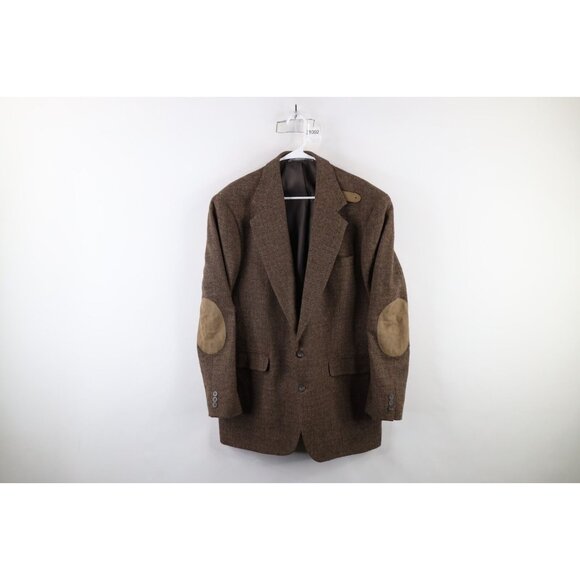 Vintage 90s Mens Size 42L Wool Tweed Elbow Patch Strap Collar Blazer Jacket USA